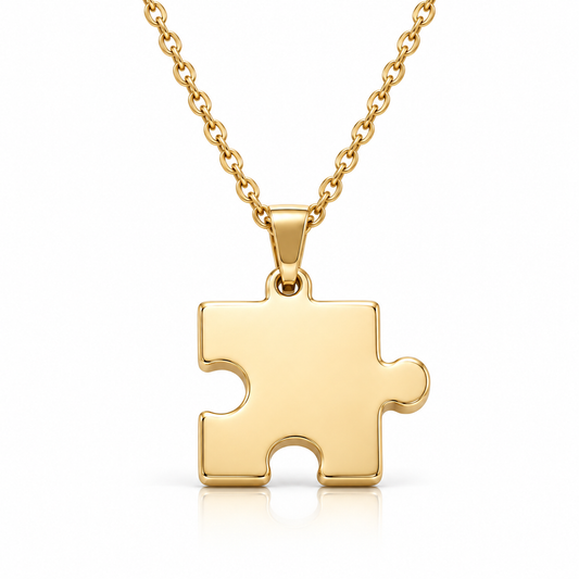 "My Other Half" Puzzle Necklace, upright on white with soft shadow