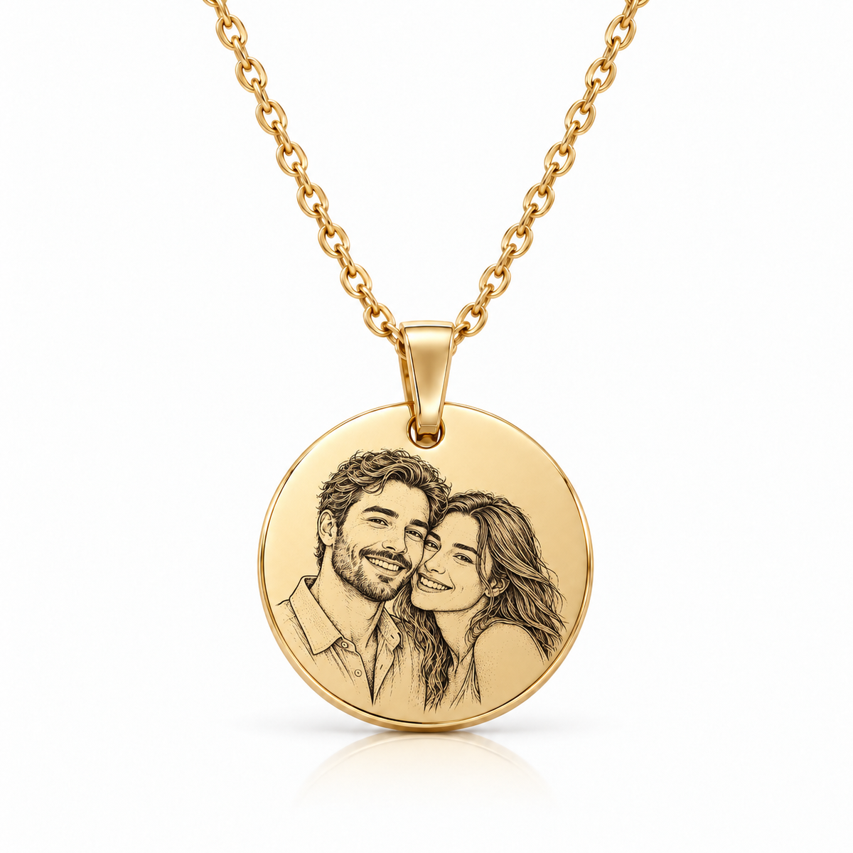 gold-circle-engraved with detailed black human portrait engraving