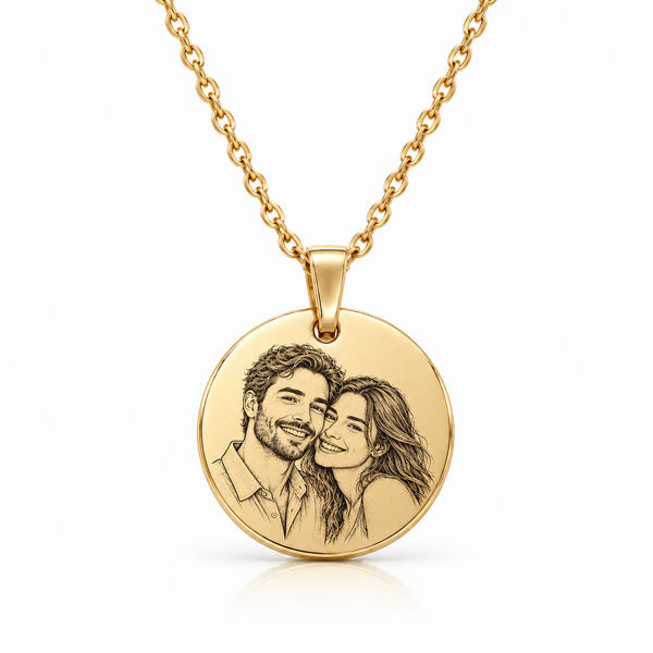 gold-circle-engraved with detailed black human portrait engraving