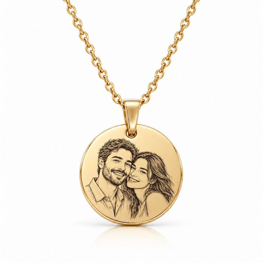 gold-circle-engraved with detailed black human portrait engraving
