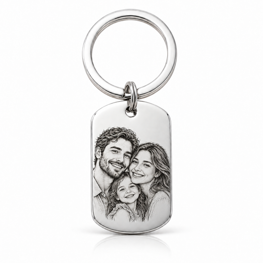 premium-keychain-engraved with detailed black human portrait engraving
